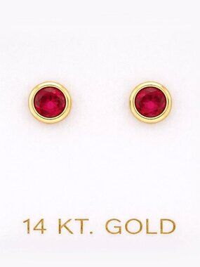 Created 0.52 Cts Ruby Stud Earrings SOLID 14k Yellow Gold